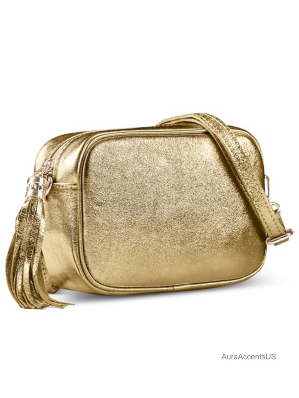 Metallic Suede Crossbody Bag Italian Leather Camera Bag